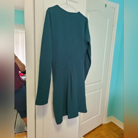 Zara Long Sleeve Wrap Mini Dress Green Teal V Neck Large - Picture 10 of 10